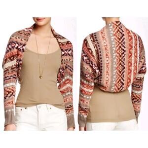 Free People Carnival Shrug Sweater Womens Large Multicolor Fair Isle Cropped